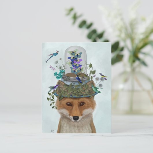 Fox mit Butterfly Bell Jar Postkarte (Stehend Vorderseite)