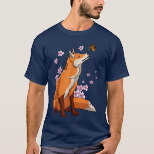 Fox mit Butterfly Japanischer Sakura Kirschblossom T-Shirt
