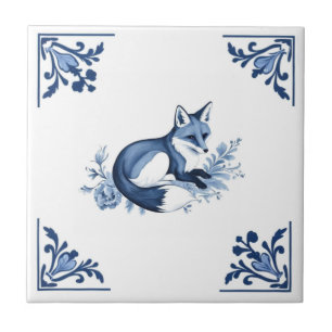Fox mit Delft Blue und White Corner Geblüht Fliese