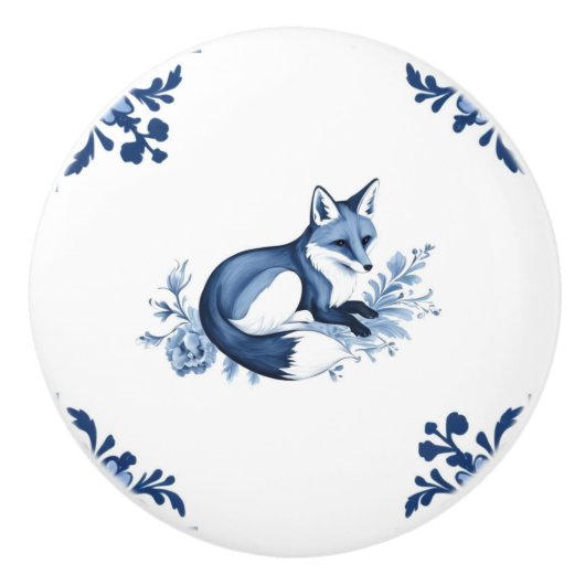 Fox mit Delft Blue und White Corner Geblüht Keramikknauf (Vorderseite)