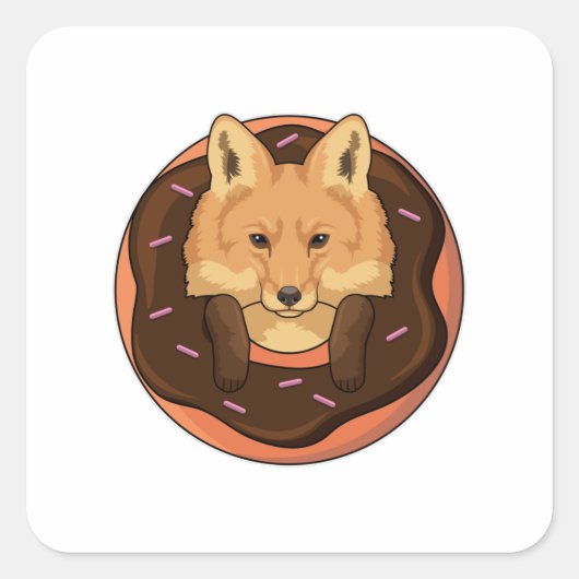 Fox mit Donut Quadratischer Aufkleber (Vorderseite)