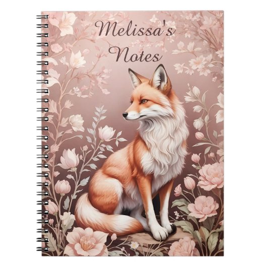 Fox mit Dreamy Pink Floral - Personalisierter Name Notizblock (Vorderseite)