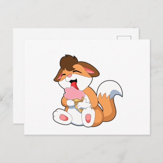 Fox mit Erdbeereis Postkarte (Vorne/Hinten)