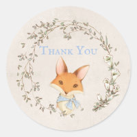 Fox mit Floral Wreath Blue "Danke" Aufkleber