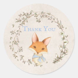 Fox mit Floral Wreath Blue "Danke" Aufkleber