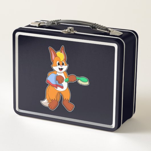 Fox mit Handtuch und Brush Metall Brotdose (Vorderseite)