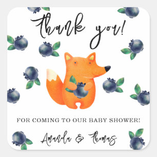 Fox mit Heidelbeeren - Danke, Baby Dusche Quadratischer Aufkleber