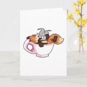 Fox mit Kaffee-Cup Karte (Gelbe Blume)