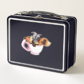 Fox mit Kaffee-Cup Metall Brotdose (Vorderseite)