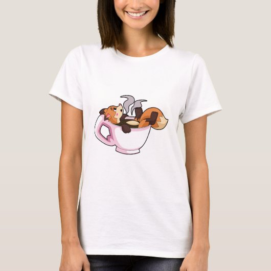 Fox mit Kaffee-Cup T-Shirt (Vorderseite)