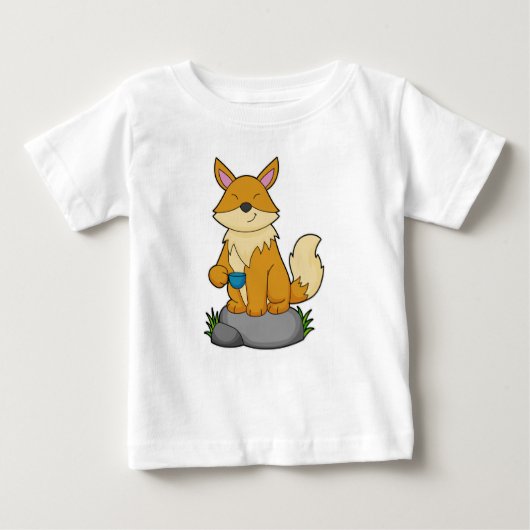 Fox mit Kaffeetasse Baby T-shirt (Vorderseite)