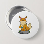 Fox mit Kaffeetasse Button (Vorne & Hinten)
