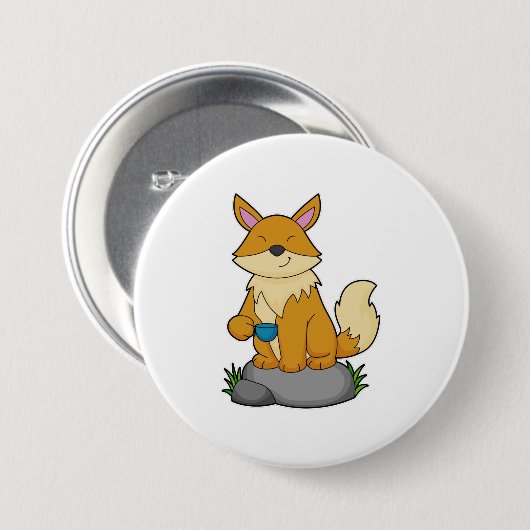Fox mit Kaffeetasse Button (Vorne & Hinten)