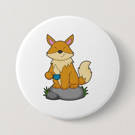 Fox mit Kaffeetasse Button (Vorderseite)
