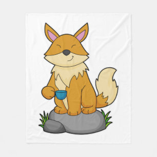 Fox mit Kaffeetasse Fleecedecke