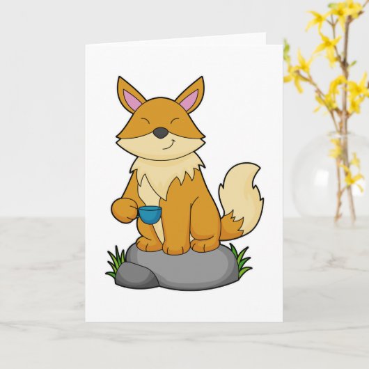 Fox mit Kaffeetasse Karte (Gelbe Blume)