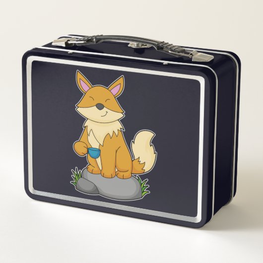 Fox mit Kaffeetasse Metall Brotdose (Rückseite)