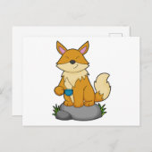 Fox mit Kaffeetasse Postkarte (Vorne/Hinten)