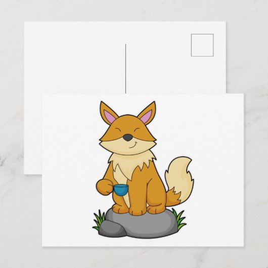 Fox mit Kaffeetasse Postkarte (Vorne/Hinten)