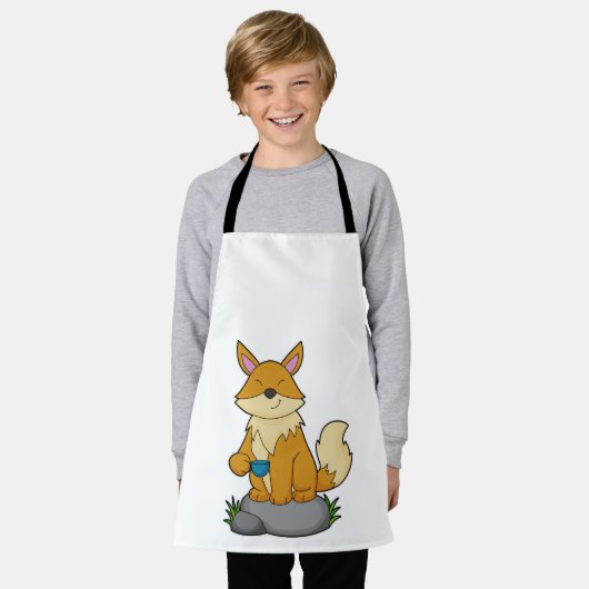 Fox mit Kaffeetasse Schürze (Getragen)