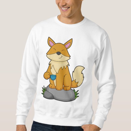 Fox mit Kaffeetasse Sweatshirt (Vorderseite)