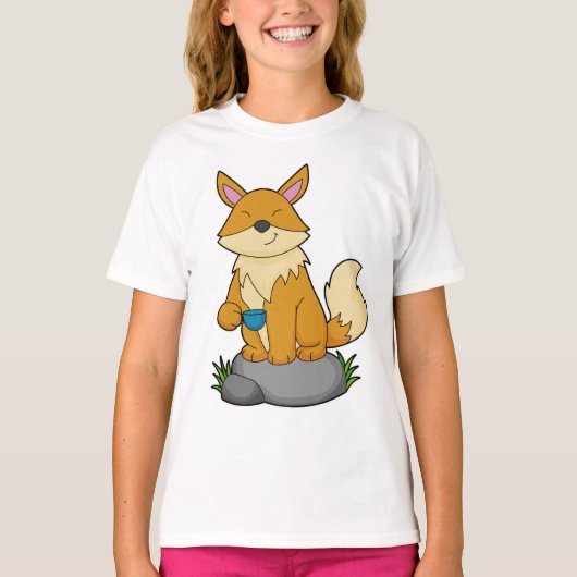 Fox mit Kaffeetasse T-Shirt (Vorderseite)