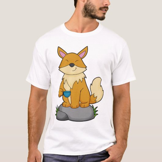 Fox mit Kaffeetasse T-Shirt (Vorderseite)