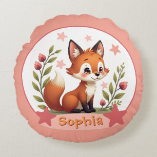 Fox mit Name Typografie Rundes Kissen