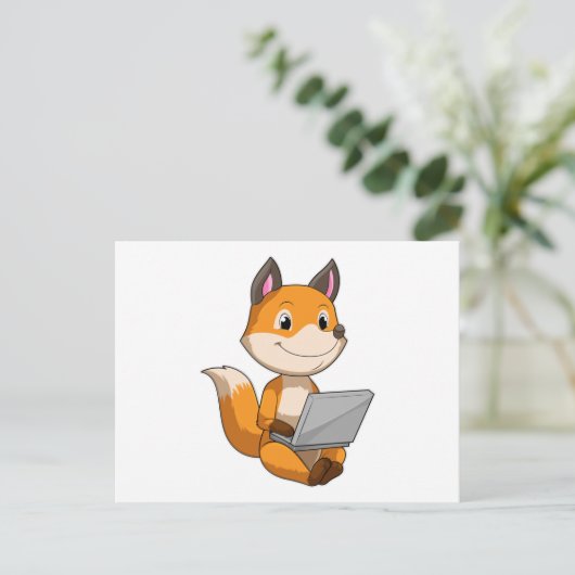 Fox mit Notebook Postkarte (Stehend Vorderseite)