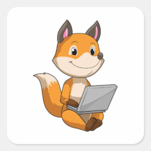 Fox mit Notebook Quadratischer Aufkleber
