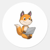Fox mit Notebook Runder Aufkleber (Vorderseite)