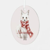 Fox mit Peppermint Red White Scarf Ornament Aus Metall (Vorderseite links)