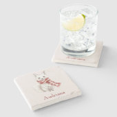 Fox mit Peppermint Red White Scarf Steinuntersetzer (Seitenansicht)