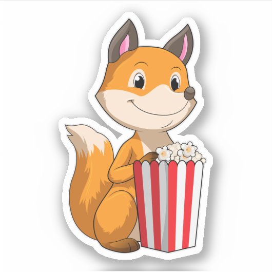 Fox mit Popcorn Aufkleber (Vorderseite)