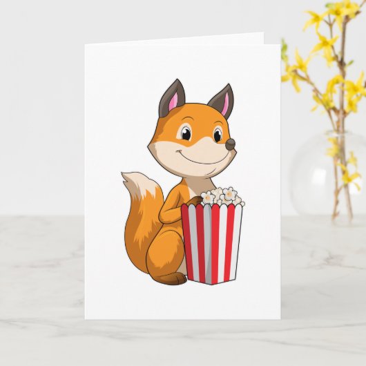 Fox mit Popcorn Karte (Gelbe Blume)