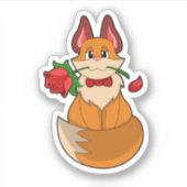 Fox mit Rose Blume Aufkleber (Vorderseite)