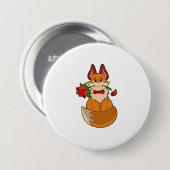 Fox mit Rose Blume Button (Vorne & Hinten)