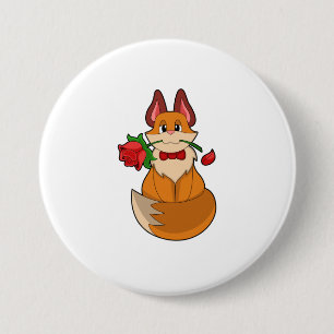 Fox mit Rose Blume Button