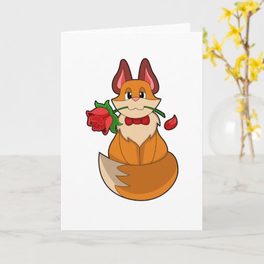 Fox mit Rose Blume Karte (Gelbe Blume)