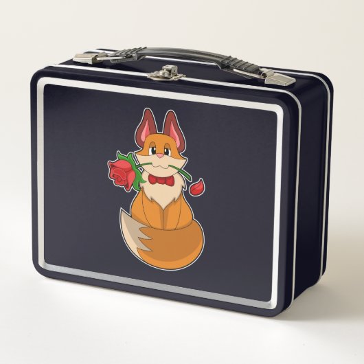 Fox mit Rose Blume Metall Brotdose (Vorderseite)