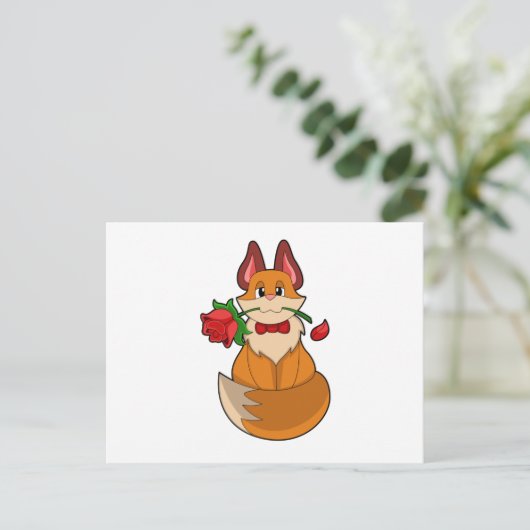 Fox mit Rose Blume Postkarte (Stehend Vorderseite)