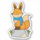 Fox mit Scarf auf Rock Aufkleber (Vorderseite)