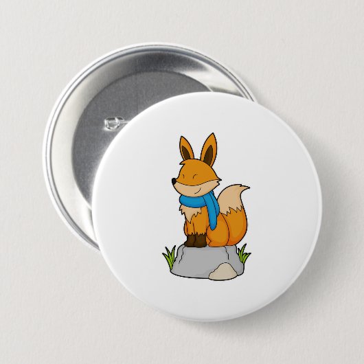 Fox mit Scarf auf Rock Button (Vorne & Hinten)