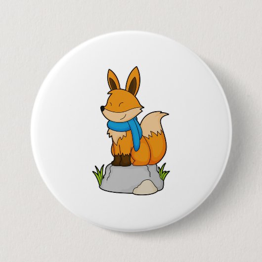 Fox mit Scarf auf Rock Button (Vorderseite)