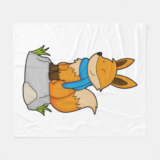Fox mit Scarf auf Rock Fleecedecke (Vorderseite (Horizontal))