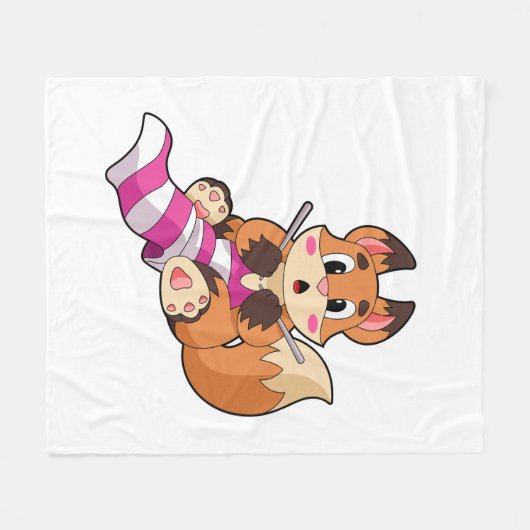 Fox mit Scarf Fleecedecke (Vorderseite (Horizontal))