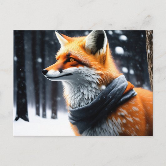 Fox mit Schal im Winter Postkarte (Vorderseite)