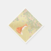 Fox mit Schmetterlingen und rosa Blume Serviette (Ecke)