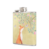 Fox mit Schmetterlingen und rosa Blumen Flachmann (Links)