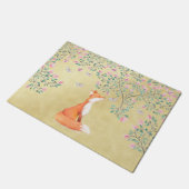 Fox mit Schmetterlingen und rosa Blumen Fußmatte (Schrägansicht)